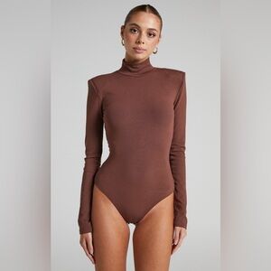 WeWoreWhat Brown Long Sleeve Mock Neck Bodysuit